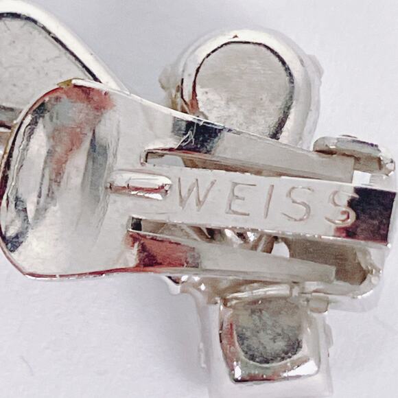 VTG Signed Weiss 1950s Cocktail Earrings Rhinestone Mid Century Clip On Sparkly - Picture 7 of 11